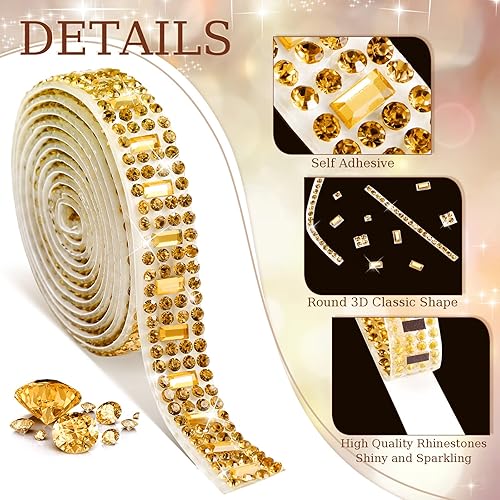 Vista 56 de Xinnun 5 rollos de cinta de diamantes de imitación brillantes, tiras autoadhesivas de diamantes de imitación, cinta de resina para arte, Plateado