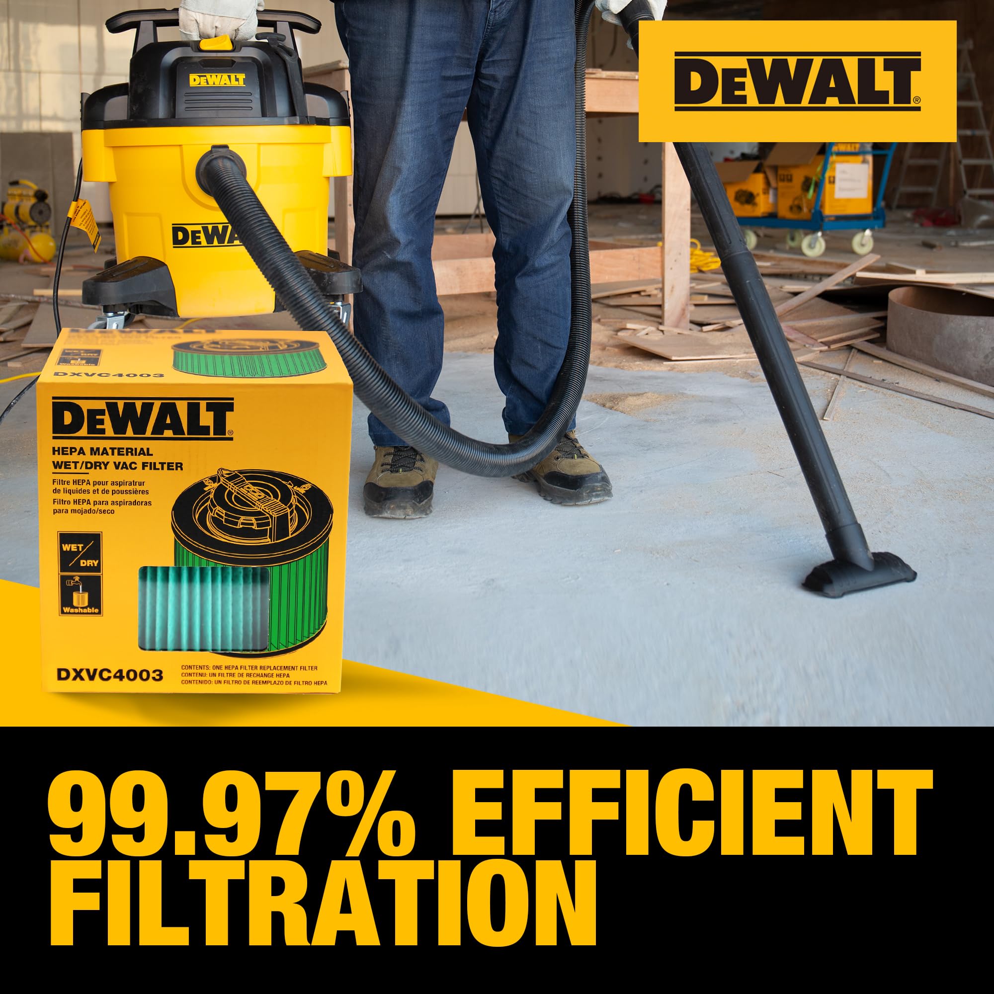 DeWalt DXVC4003 Filtr kasetowy HEPA, pasuje do odkurzaczy na mokro/na sucho, kompatybilny z odkurzaczami DeWalt DXV04T, DXV05P, DXV05S, DXV08S, DXV06G odkurzacze do mokrej i suchej