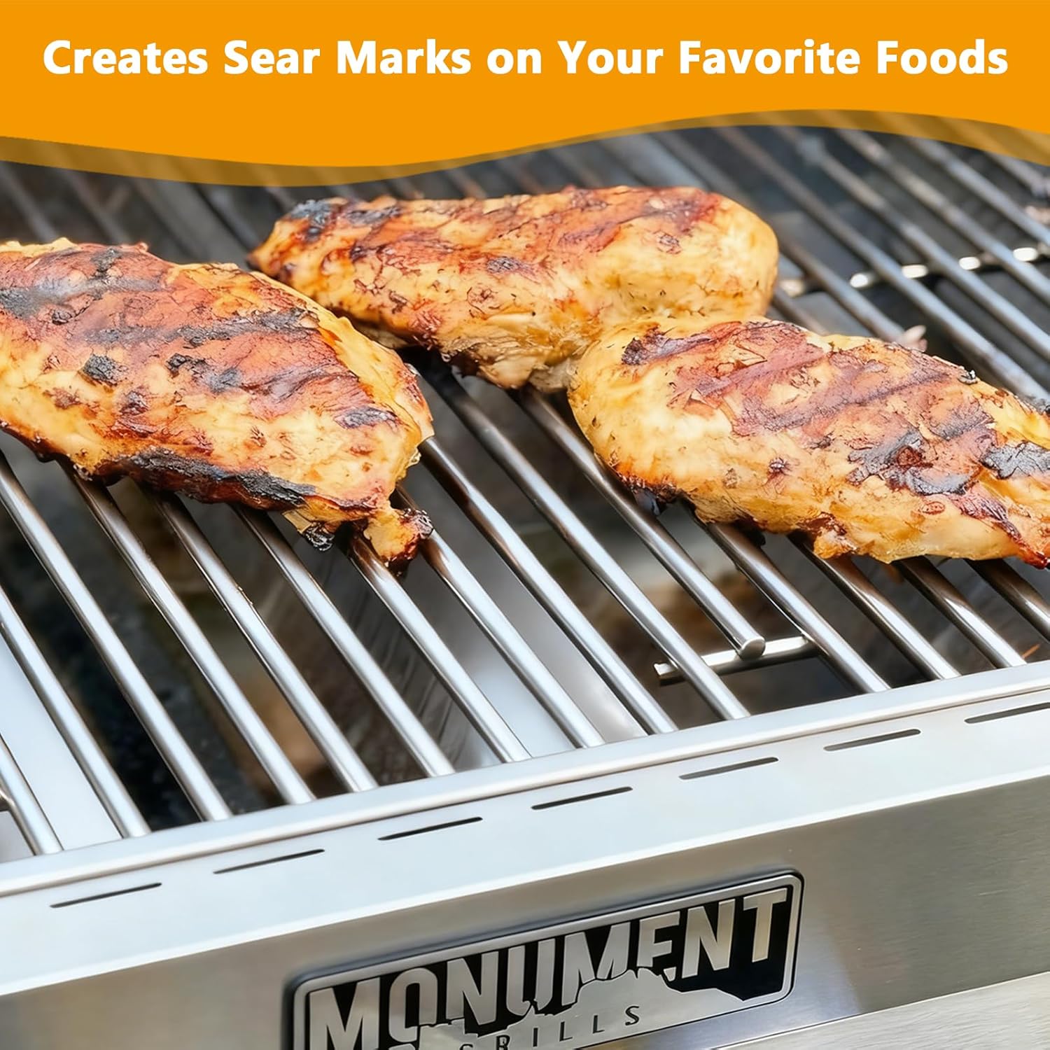 BBQ-PLUS 97888 Grill Grates Replacement Parts for Monument 24633 24367 41847NG 35633 35633R 35633G 35633B 13892 17842 D405 D425, Stainless Steel Cooking Grids for Monument 4-Burner Gas Grills, 3 Pack