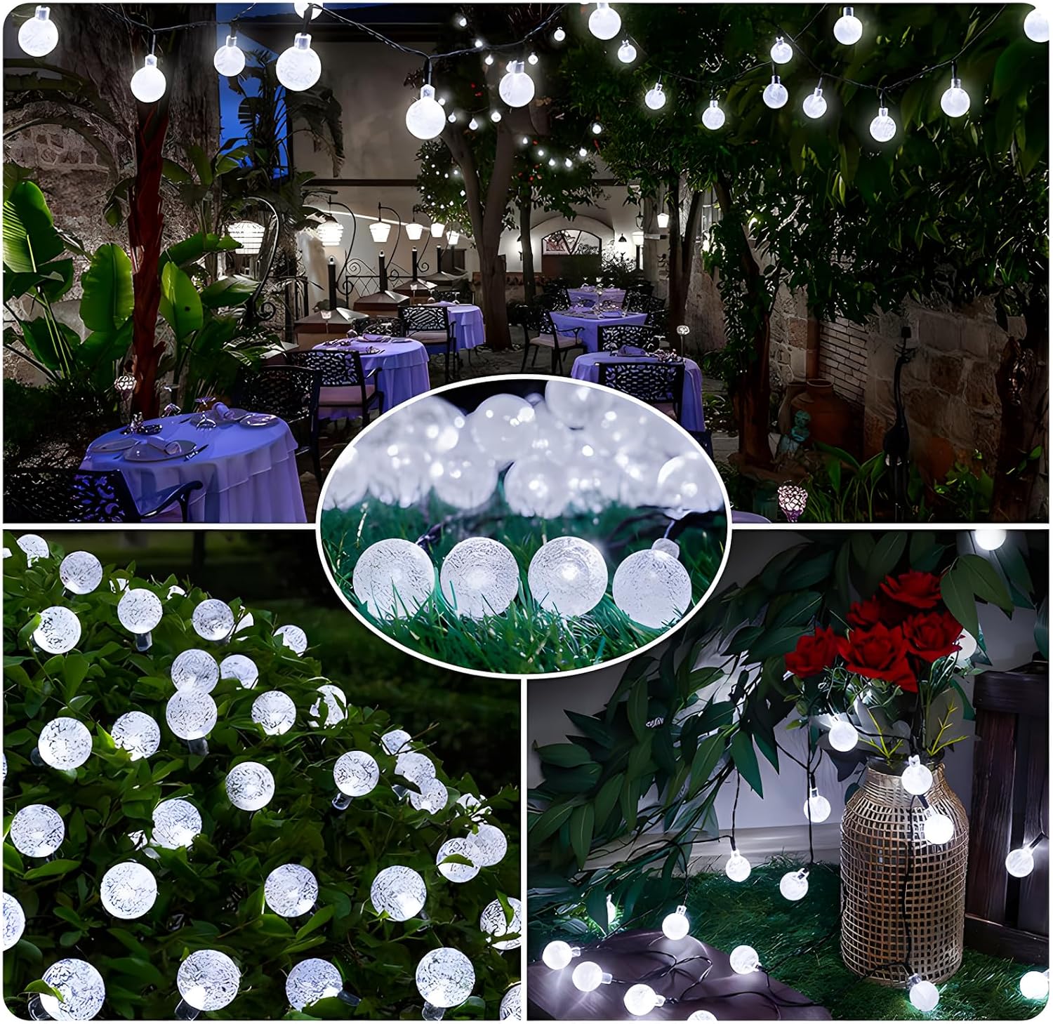 Solar String Lights Outdoor Waterproof - White LED Fairy Lightstring for Outside Decoration Camping, Party Lights, and Christmas Lighting Outdoor 60 LED 36FT Solar Decoration
