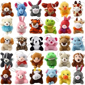 Mini Plush Animal Toy Set,Cute Animals Keychain Decoration for Kids,Goodie Bag Fillers, Basket Stuffers, School Prizes, Valentines Day Party Supplies 24pcs