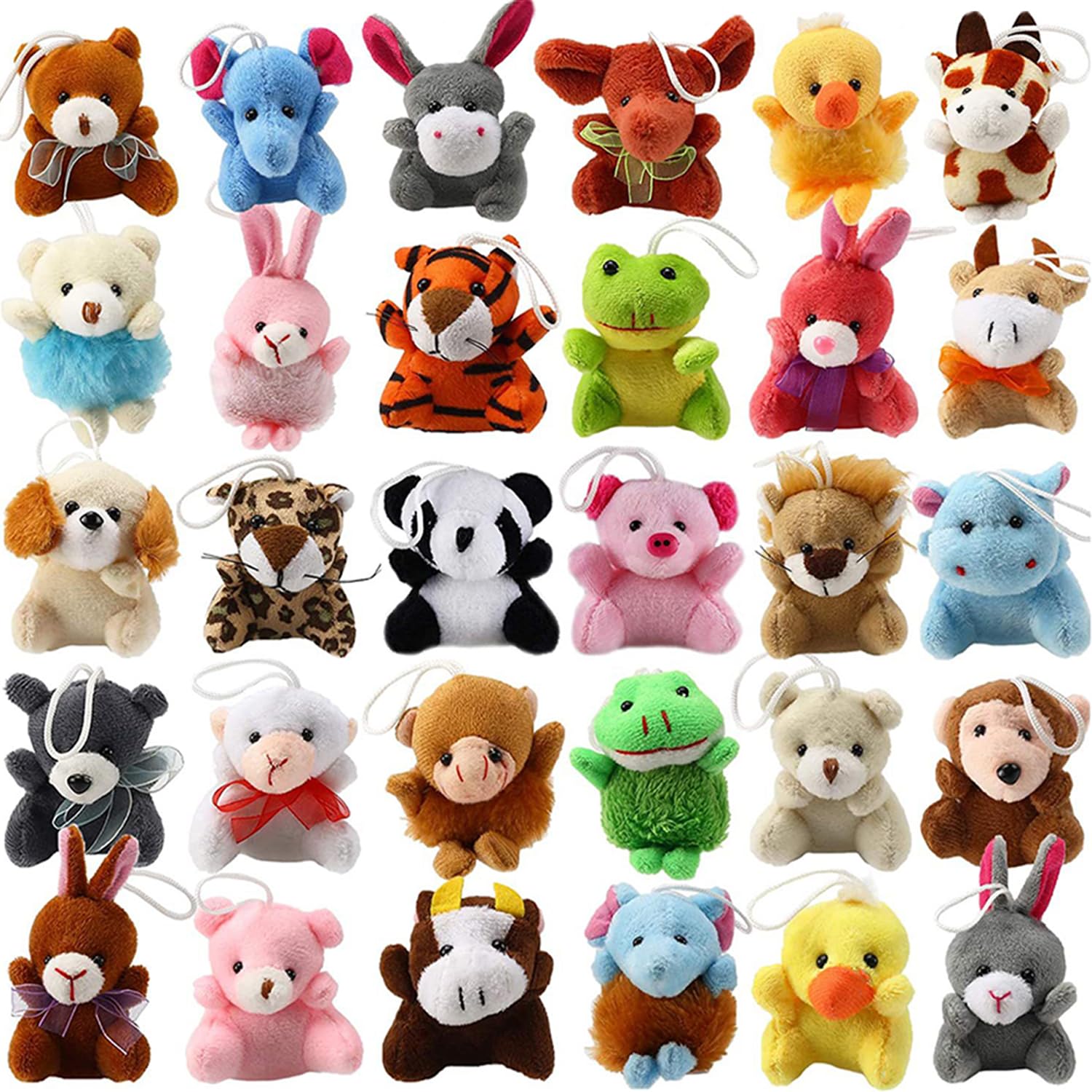 Mini Plush Animal Toy Set Cute Animals Keychain Decoration for Kids Goodie Bag Fillers Basket Stuffers School Prizes