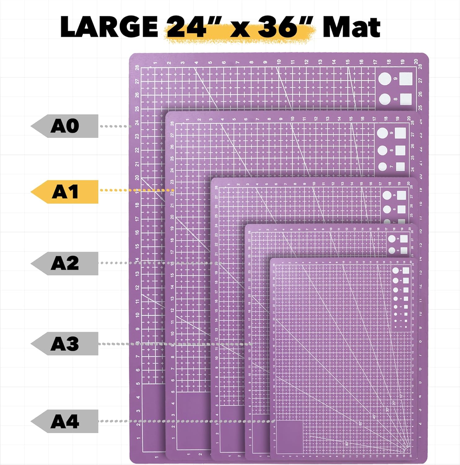 Mandala Crafts Self-Healing Cutting Mat, Purple Pink 24" x 36" – A1 Large Double-Sided 5-Ply Rotary Cutting Board for Sewing, Quilting, Fabric, Leather, Craft, and Scrapbooking