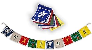 Buddha of Compassion Tibetan Prayer Flags Om Mani Padme Hum Set of 10 Five Tibetan Traditional Colors which are Yellow, Green, red, White and Blue. Each Color Represents an Element.