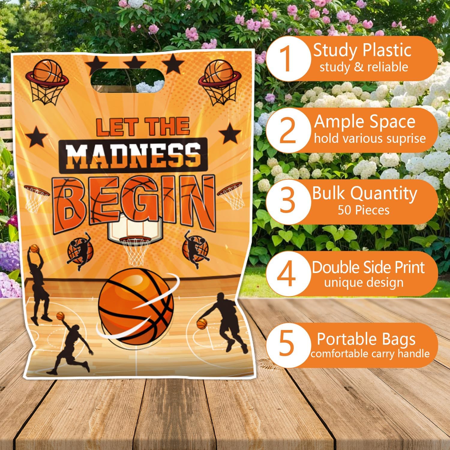 Falueqg March Basketball Madness Party Favors - 50 Pcs Let The Madness Begin Basketball Goodie Candy Gift Bags Welcome It's Game Time Party Favors for Indoor Outdoor Sports Theme Activities Supplies image 3