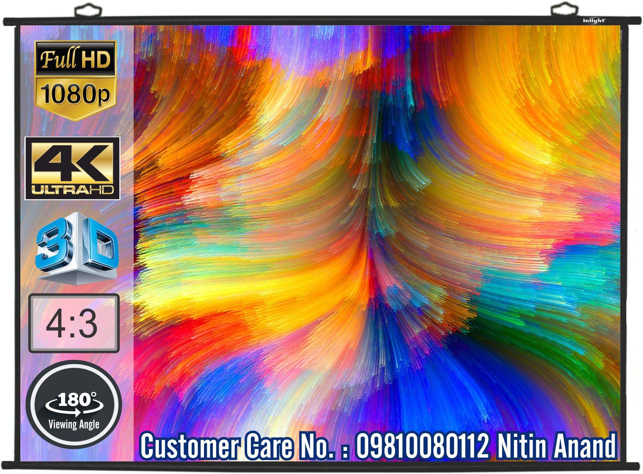 Inlight Map Type Projector Screen, 10 Feet (Width) x 8 Feet (Height), 150 Inches Diagonal in 4:3 Aspect Ratio, Supports UHD, 3D and 4K Technology(White)
