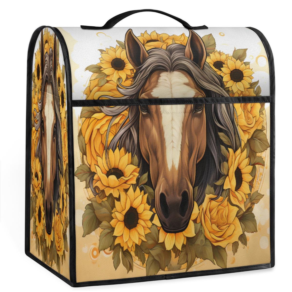Coffee Maker Cover Sunflower Horse Kitchen Appliance Covers Small Appliance Covers Blender Cover Juicer Cover Dust Covers for Kitchen Appliances with Top Handle and Pockets,Washable,C22