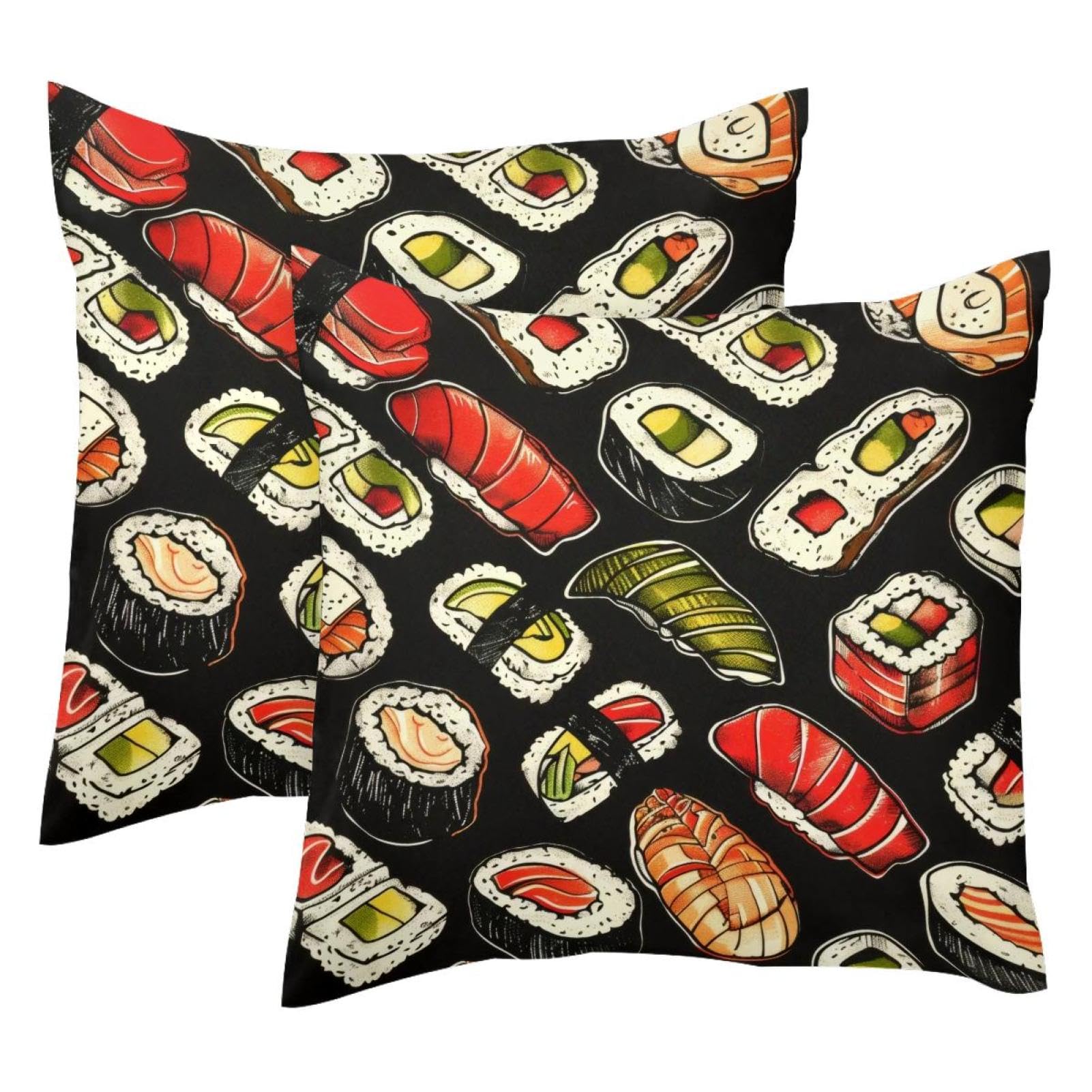 Housse de coussin sushi en velours doux haut de gamme motif double face