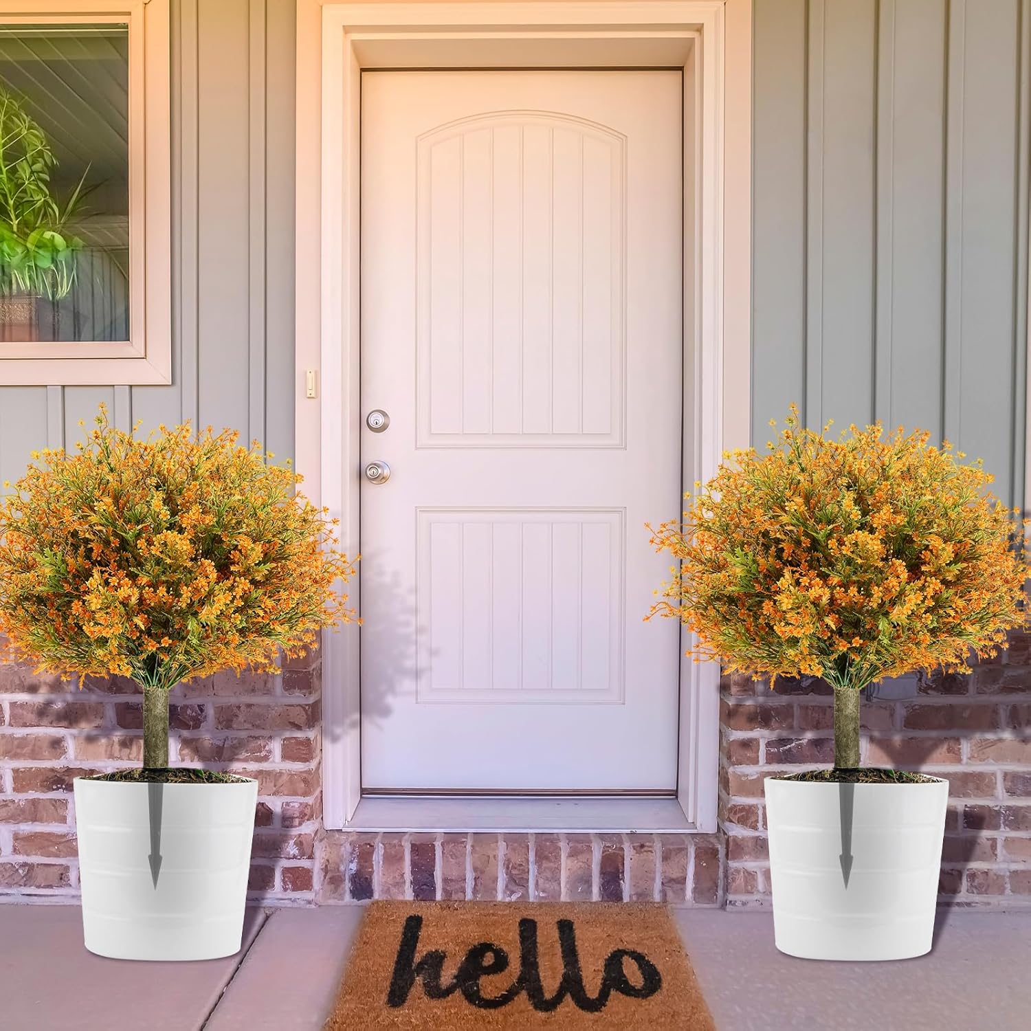 Yunlly 2 Pcs 24.8" Set of 2 Artificial Faux Flower with Spikes Fall UV Resistant Artificial Shrubs Faux Fake Bushes Plants for Garden Yard Front Porch Indoor Outdoor Decoration