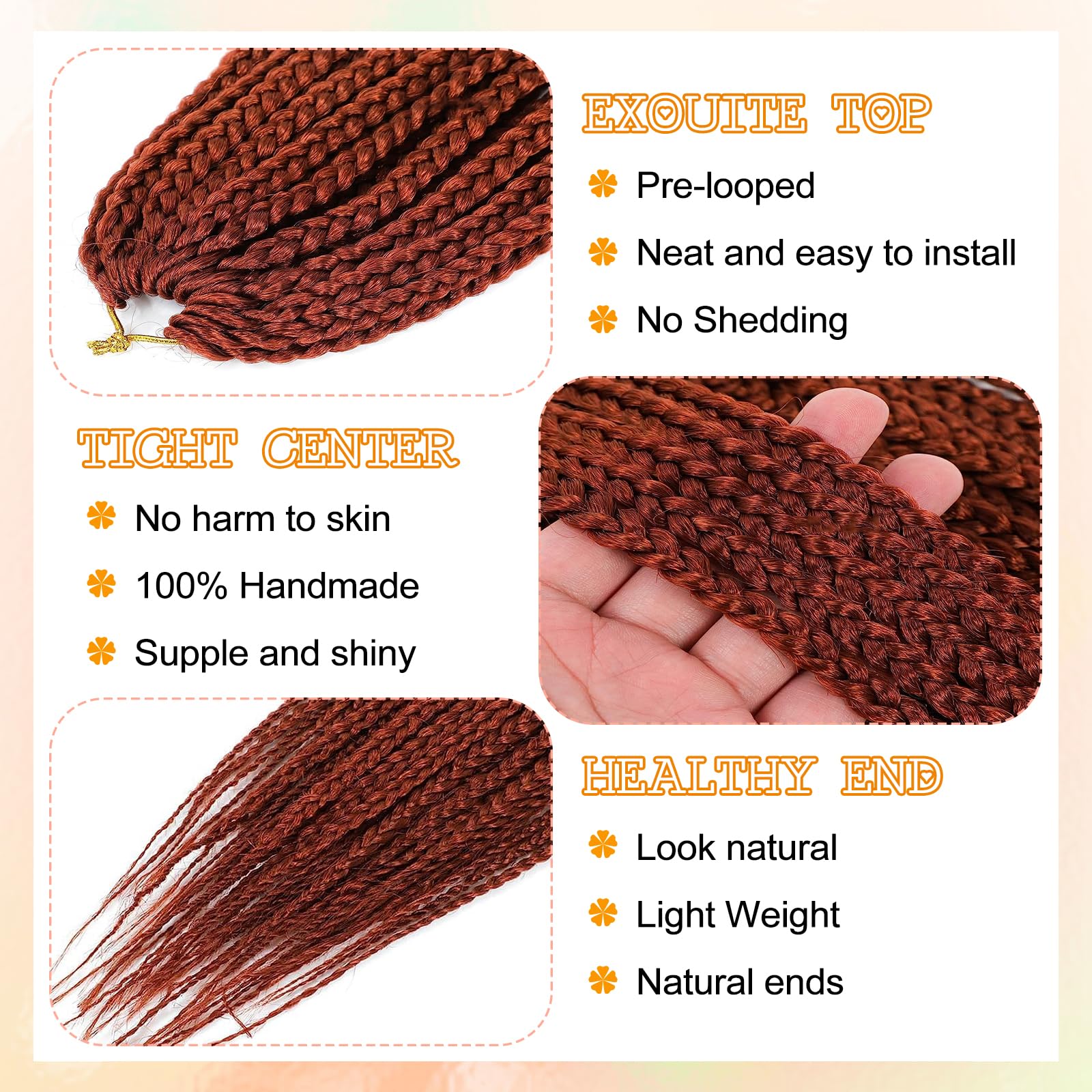 AMLUCKS Box Braids Crochet Hair 6 Packs Pre Looped Knotless Medium 3X Braids Goddess Box Braids Crochet Hair Extensions for Black Women Braiding Hair (350# - Image 3