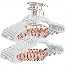 SONGMICS Grucce Pantaloni con Pinze, 24 Pezzi, 42 cm, Appendini con Pinze Regolabili e Gancio Color Oro Rosa, Appendiabiti in Velluto Antiscivolo, Salvaspazio, per Gonne, Bianco CRF014W01