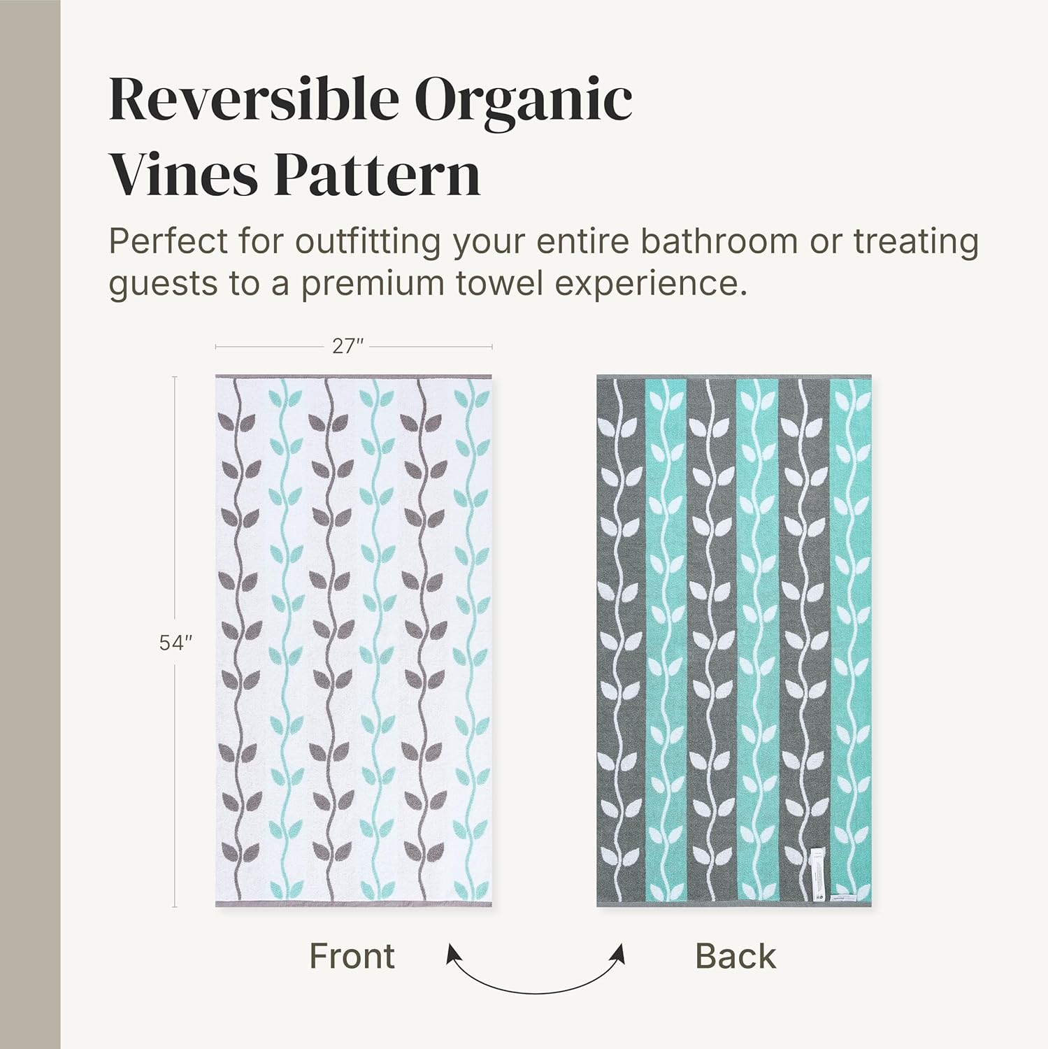 Modern Threads Natural Vine 6-Piece 100% Cotton Towel Set – Yarn Dyed Jacquard – Includes 2 Bath Towels, 2 Hand Towels, 2 Washcloths – Absorbent, Quick Dry, Soft & Durable – Aqua