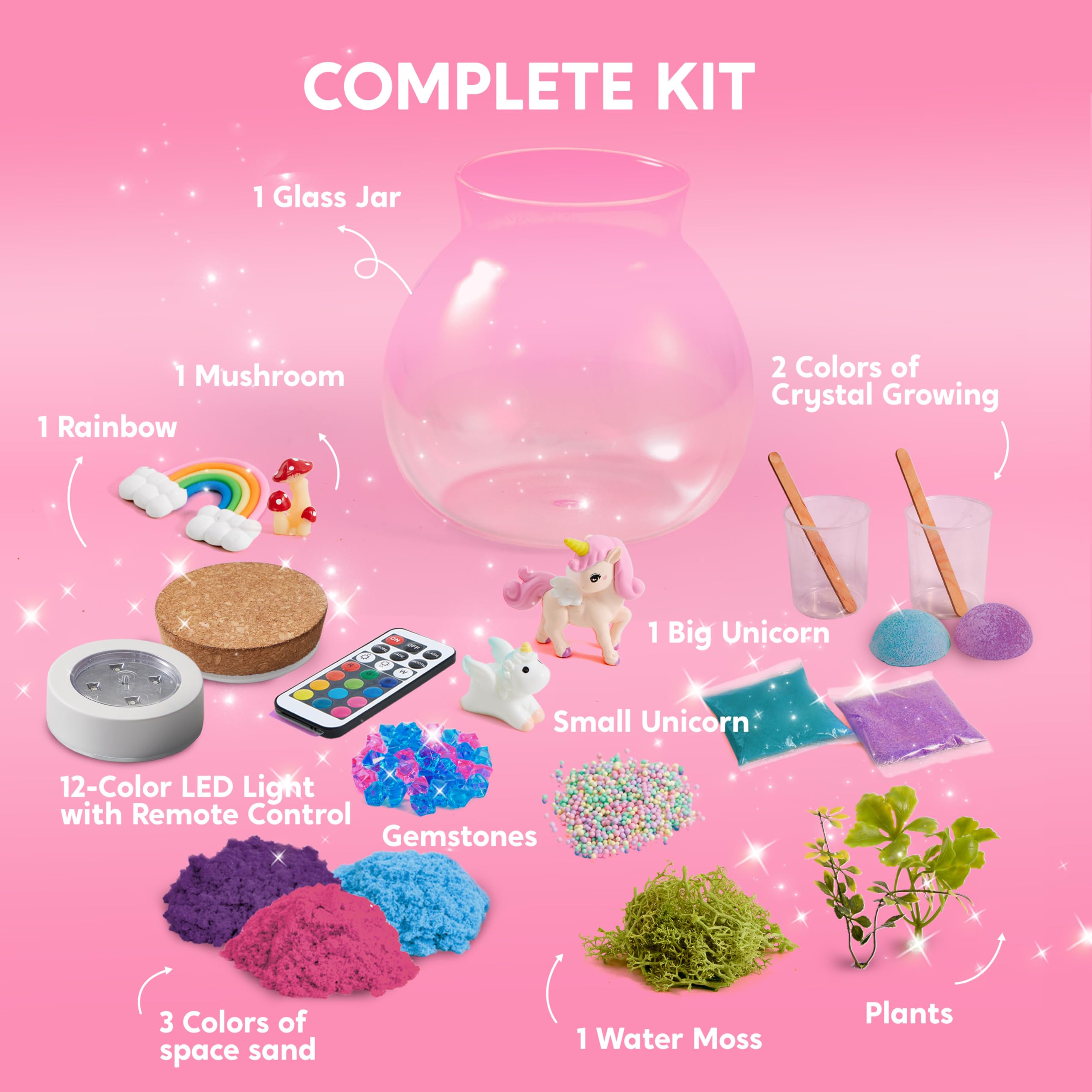 Klever Kits Zestaw do terrarium jednorożca dla dzieci, lampka nocna, jednorożec, zabawka dla dziewczynek w wieku 8-12 lat, prezent urodzinowy, prezent wielkanocny dla dziewcząt i chłopców