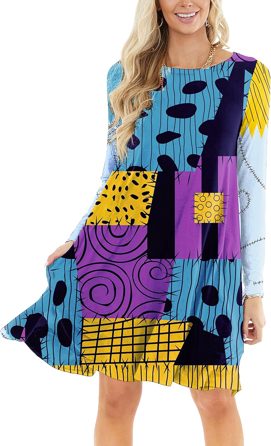 Deerose Women Halloween Dress with Pockets Funny Long Sleeve Outfits