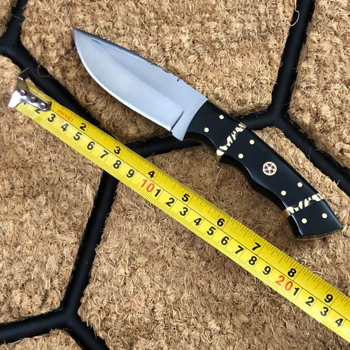Custom Handmade Hunting Skinner Knife, 440C Steel Fixed Blade Knife, Bushcraft Knife with Leather Sheath BF5562, Black