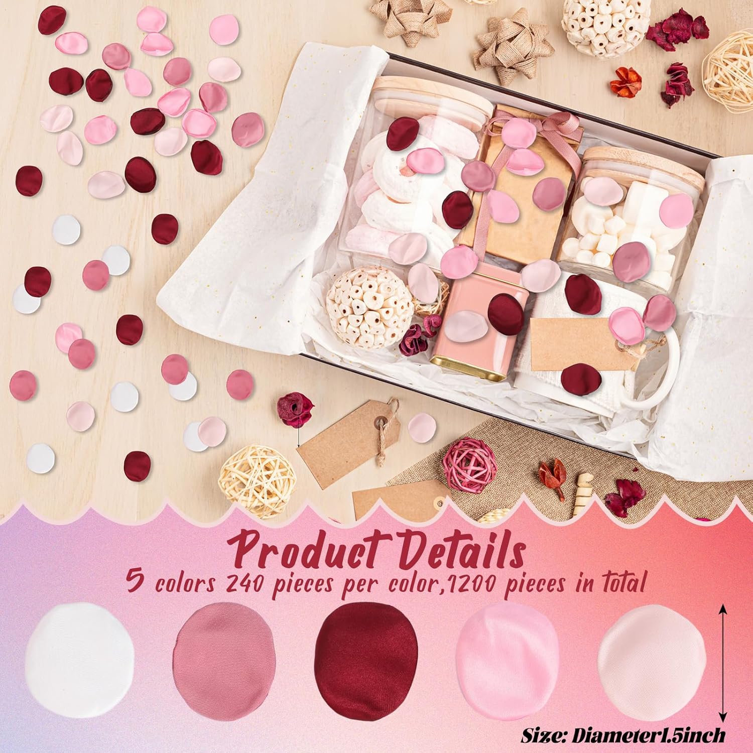 Geosar 1200 Pieces Faux Flowers Silk Rose Petals Burgundy Flower Petals for Valentines Wedding Flower Basket Romantic Dinner Table Centerpieces Bridal Shower Party Decor (Pink Series) - Image 3