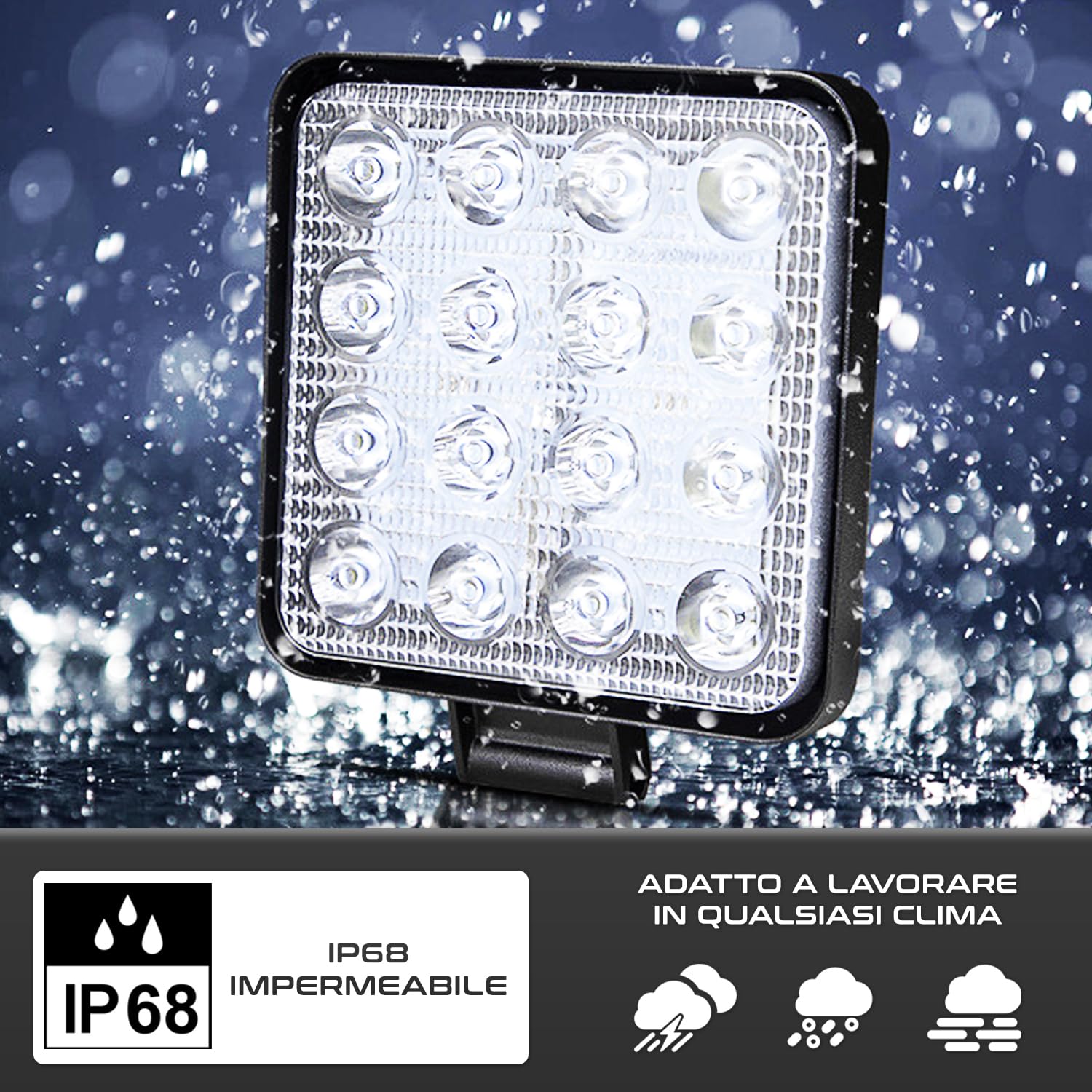 Trattore 12V alluminio abs 48W 16 led 6500K 10.5 cms 4.21" faro led 12v faretto da lavoro