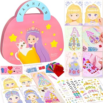 iGetooy 4-in-1 Dress Up Game Set Princess Fantasy Makeup, Pretty Pretty Princess Game, Girls Toy Kit with Diamond Painting & Dress Up Set, DIY Paper Makeup Arts and Crafts for Kids 4-6