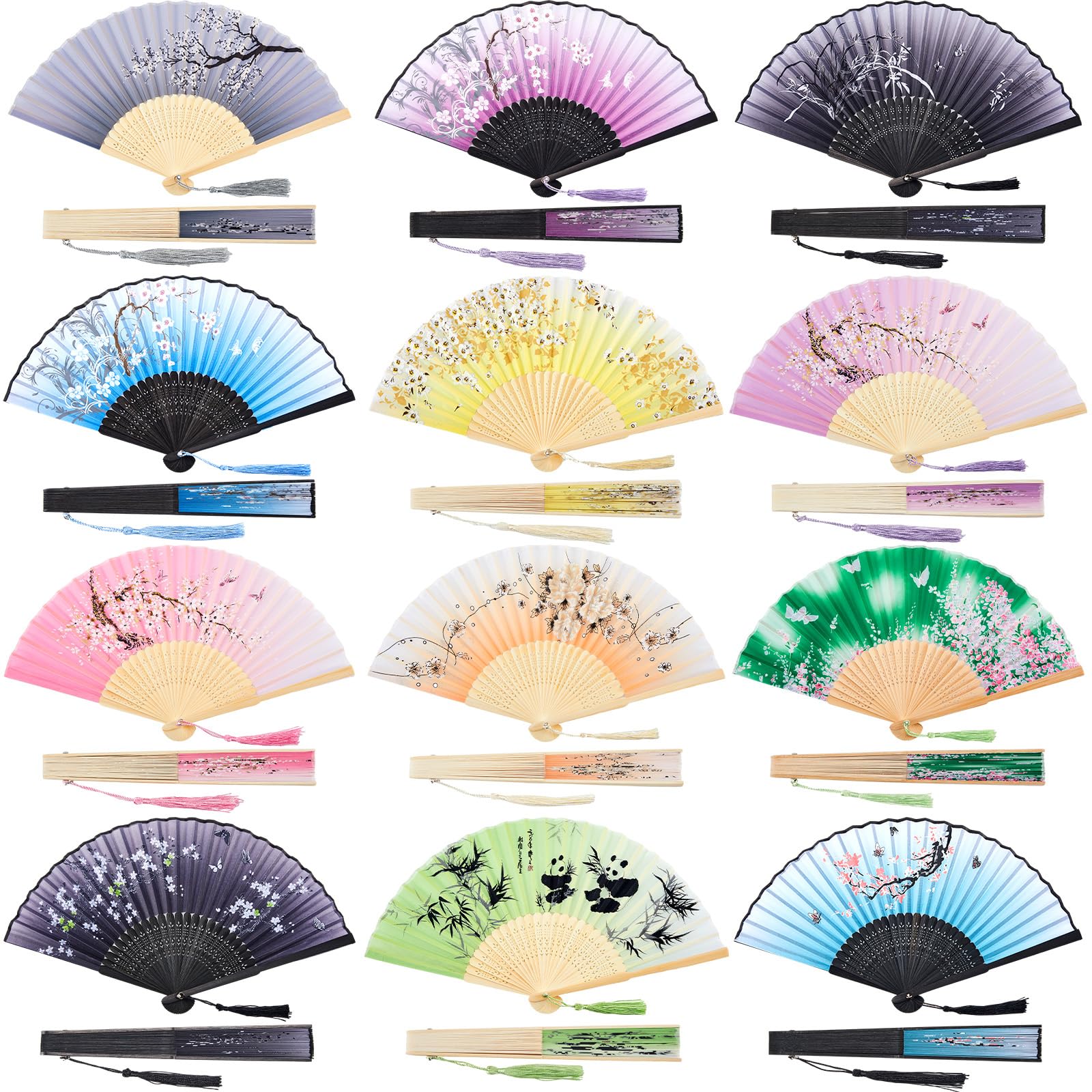 Jetec 12 Pcs Retro Style Hand Fans