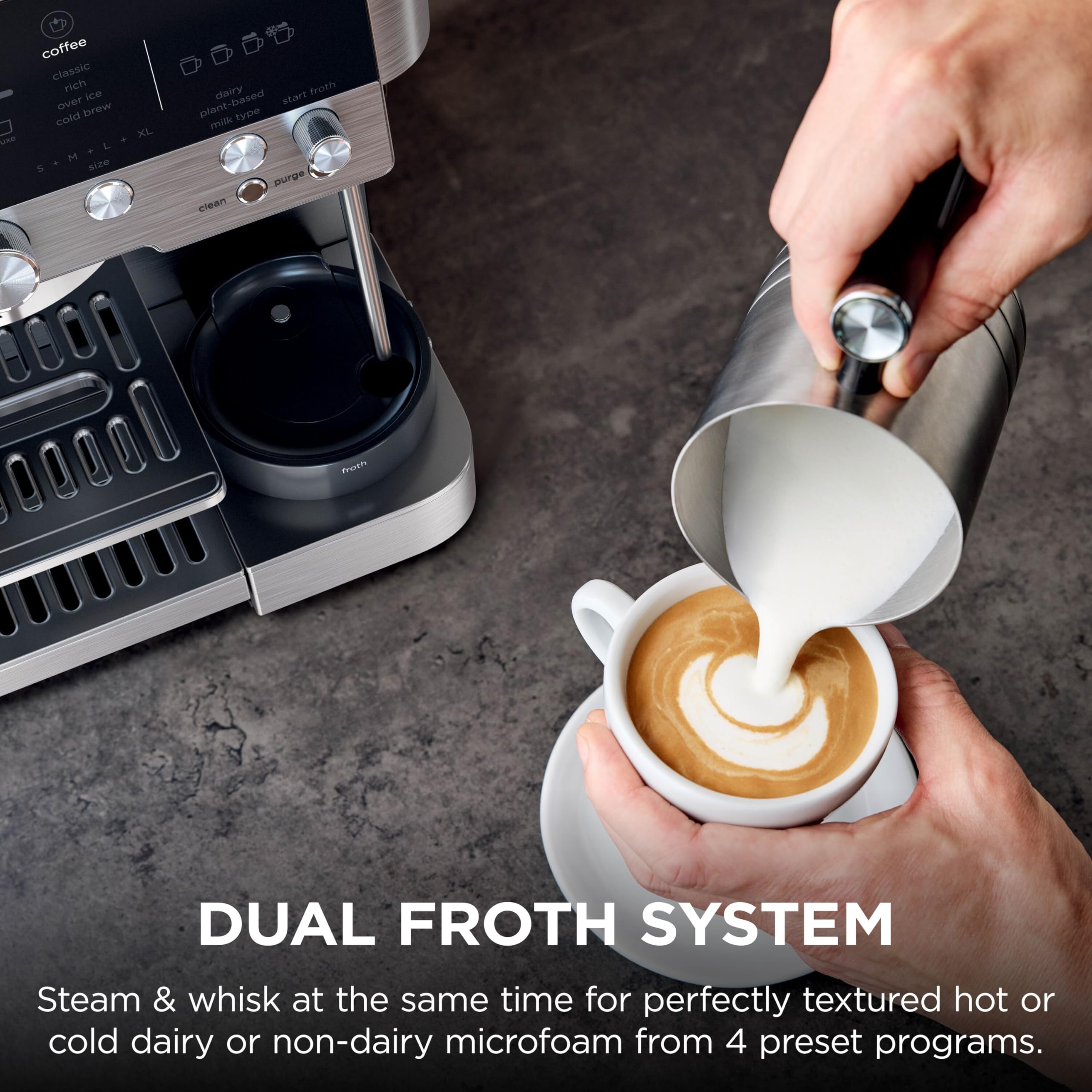 Ninja Luxe Premier 3-in-1 Coffee Machine, Latte, Cappuccino, Cold Brew & Espresso Maker With Built in Bean Grinder & Milk Frother, Easy to Use, 4 Automated Froth Presets, Silver, ES601UK — view 8