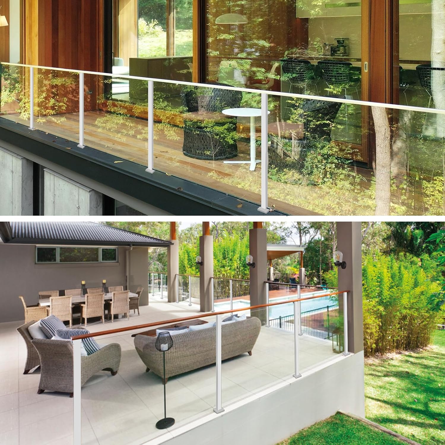 Glass Balustrade Post System - Mid Post - 35.8inch Silver Glass Railing Post for Decks, SUS304 Stainless Steel Glass Stair Post for Indoor & Outdoor for Balcony, Attic, Pool, Porch - 1Pack…