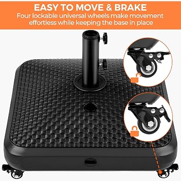Yaheetech 123lbs Capacity Fillable Mobile Umbrella Base, Faux Rattan, Black | Heavy Duty Patio Umbrella Stand HDPE & Iron with 4 Rolling Wheels, 4 Locks & 2 Adjustment Knobs for Deck, Poolside & Garden