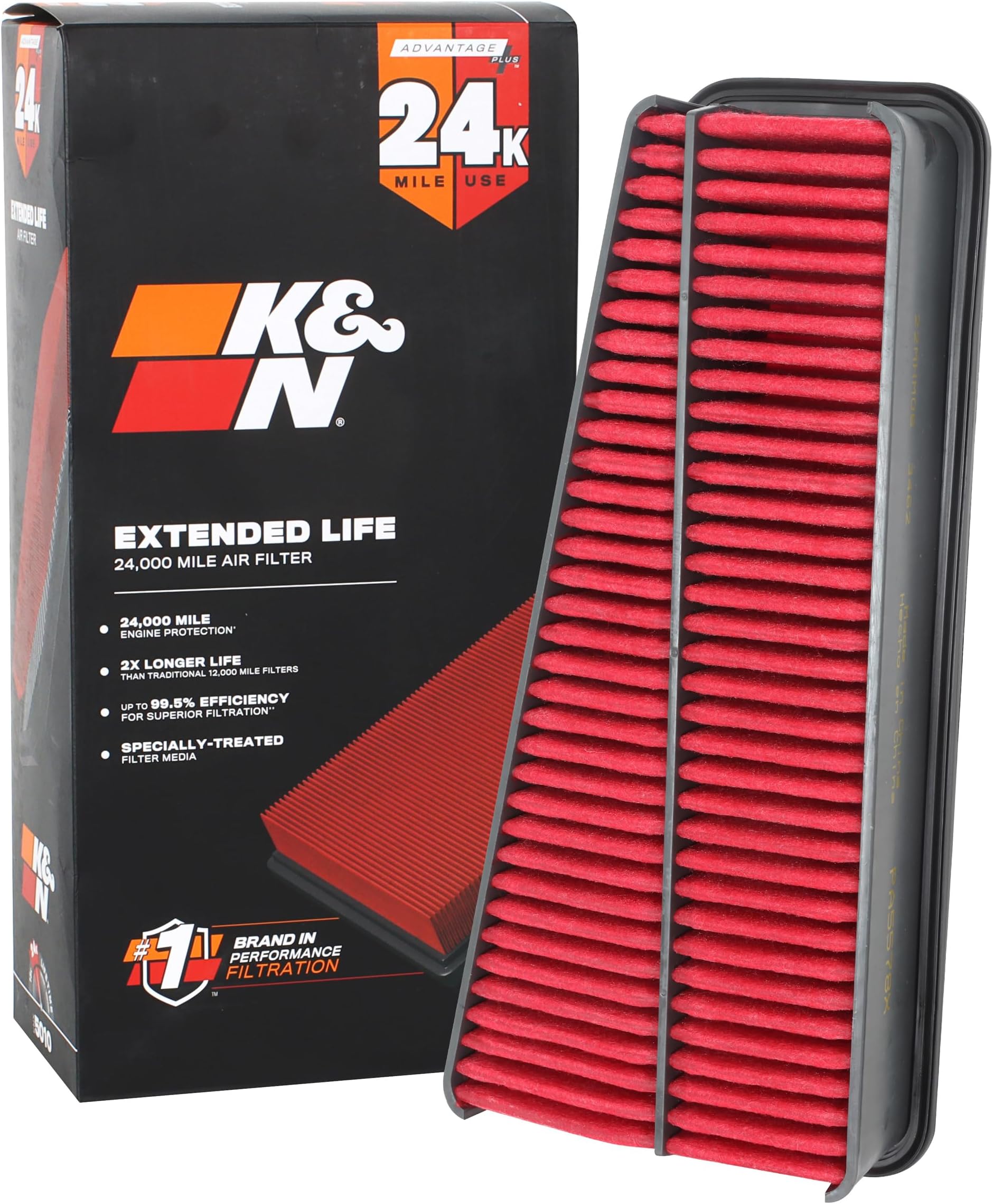 K&N Engine Air Filter: Extended Life 24,000 Mile Replacement Air Filter: Compatible with 2002-2015 Toyota Mid-size Truck and SUV V6 (4-Runner, Tacoma, Hilux, Land Cruiser, Prado, FJ Cruiser), KNX-2281