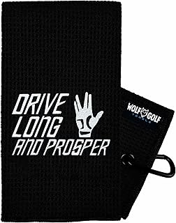 Wolf Golf Towels Drive Long and Prosper Golf Towel | Embroidered in USA | Golf Accessories for Men or Women