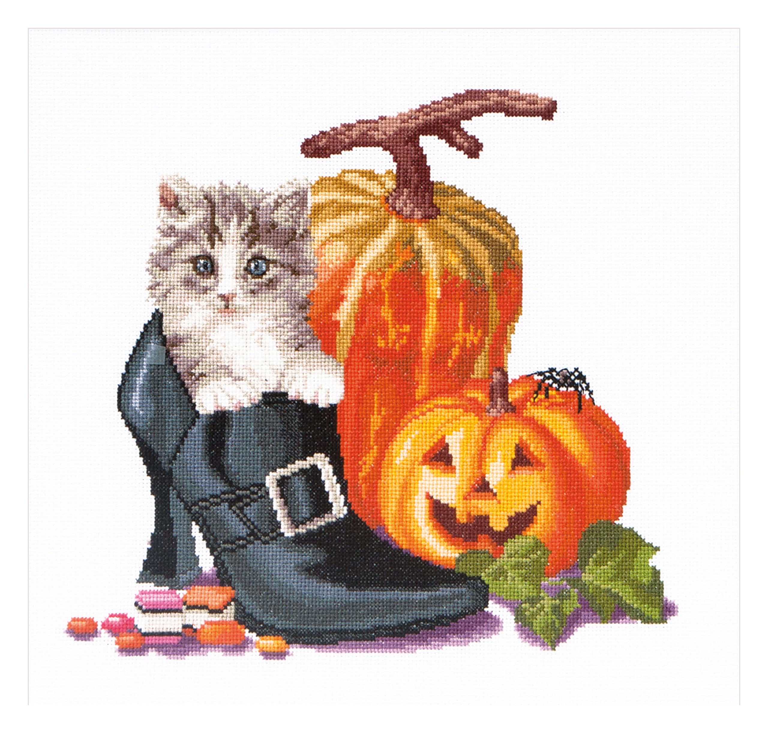Thea Gouverneur Since 1959 738A Aida Thea Gouverneur Halloween Kitten On Aida Counted Cross Stitch Kit, 16 Count