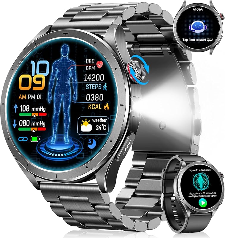 whraills Smartwatch Uomo ECG/HRV, Android iOS, Nero