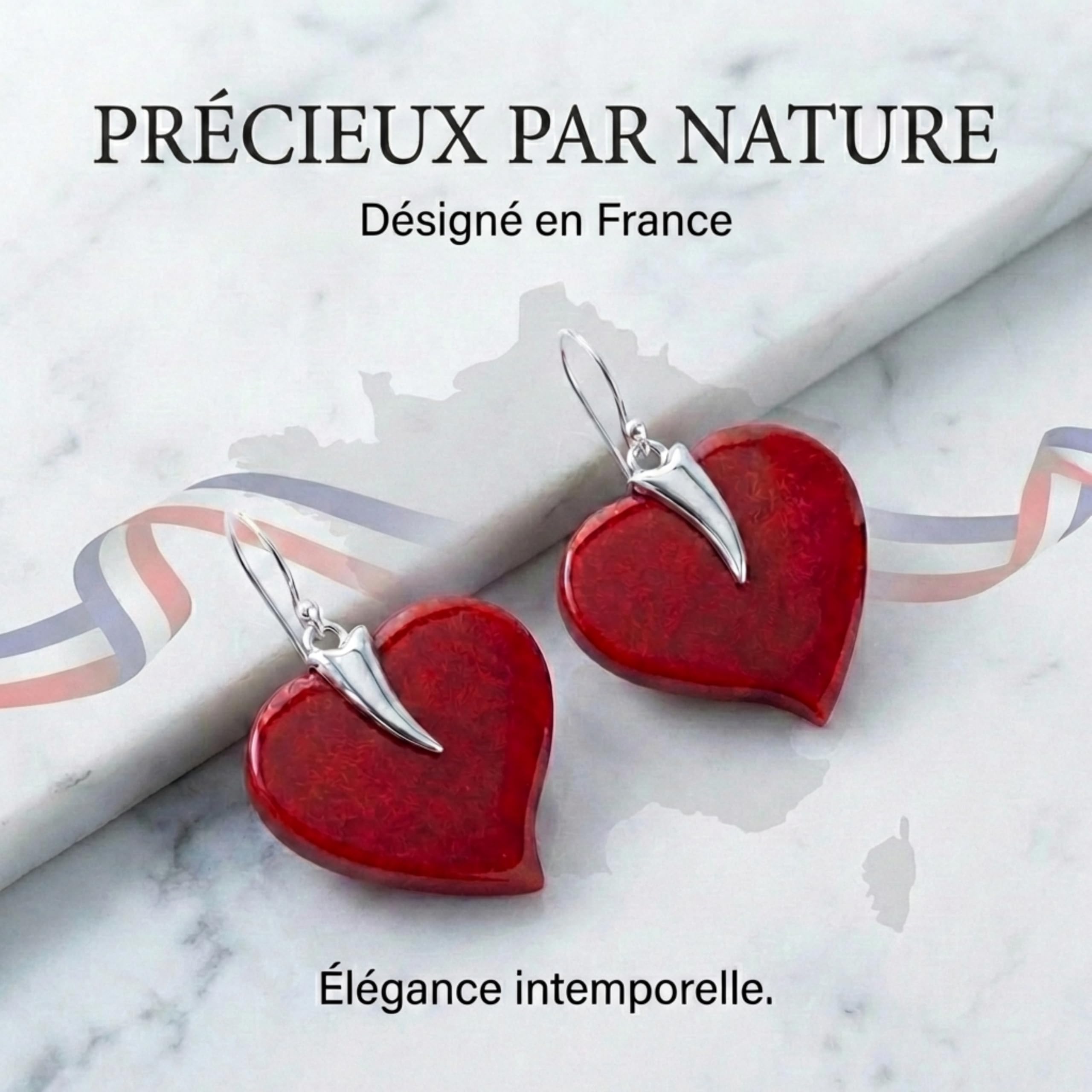 Aden Boucles Oreilles Argent 925 Corail Rouge Cœur Crochet