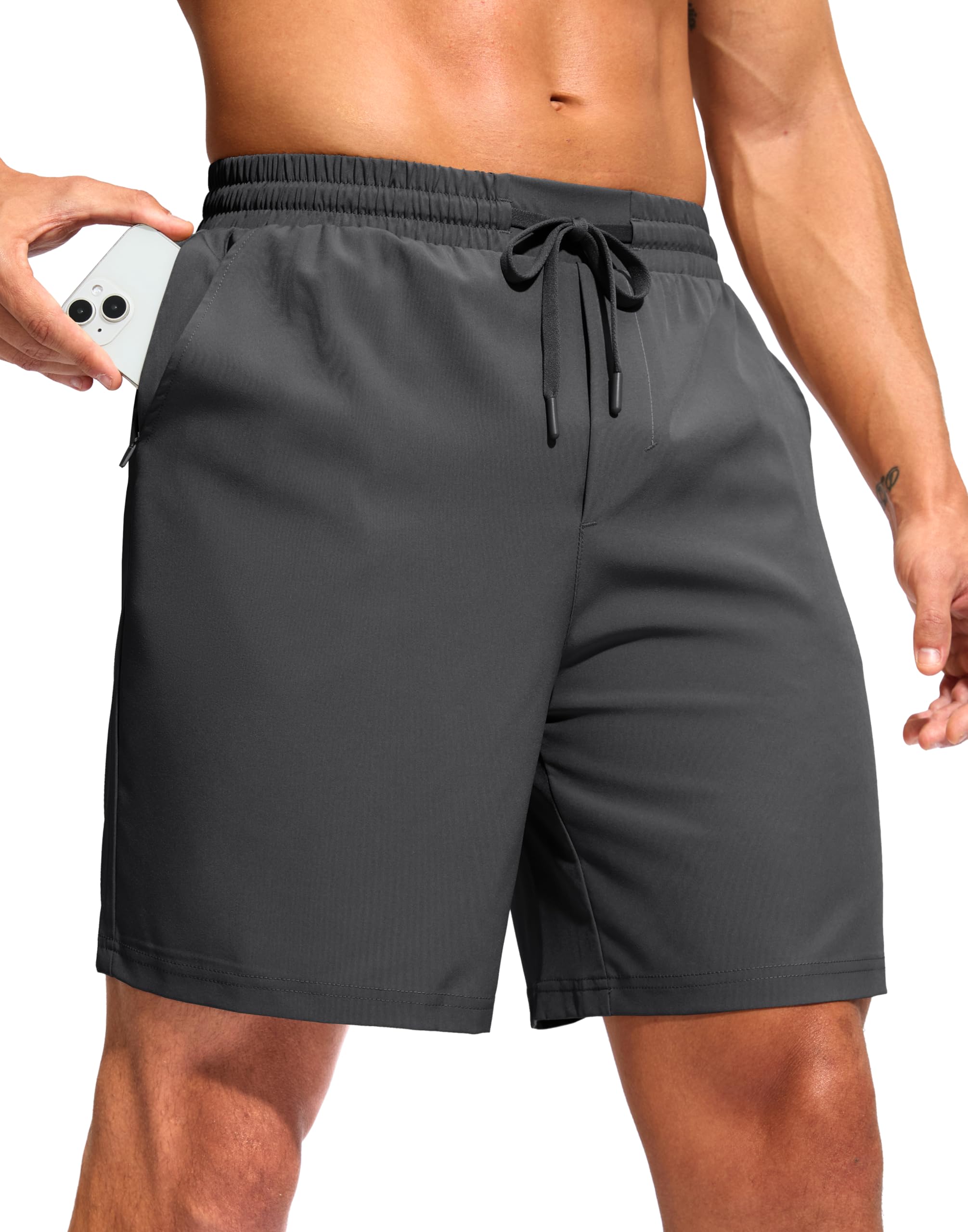 Soothfeel Mens Athletic Running Shorts with Zipper Pocket 5 7 Inch Quick Dry Tennis Shorts Gym Workout Shorts