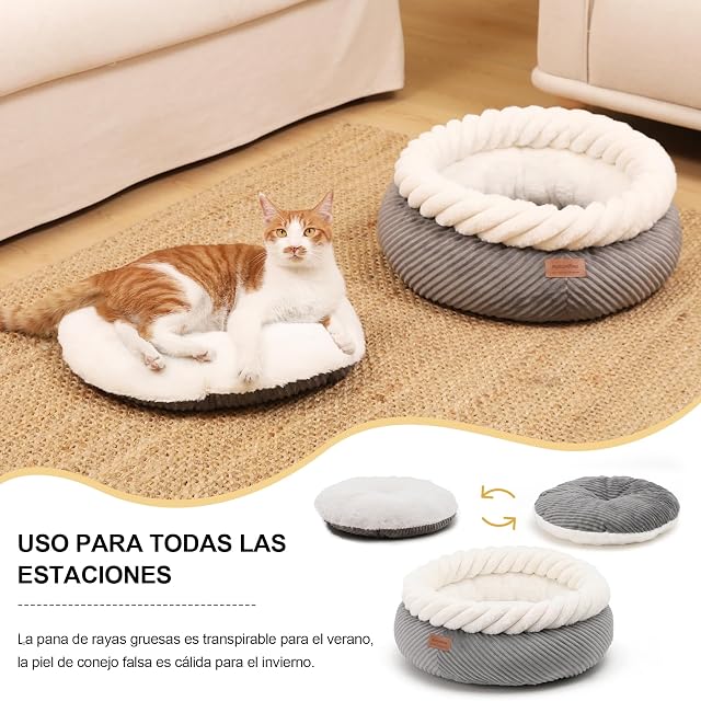 Foto 5 de 8 de FUKUMARU Cama para Gatos Lavable, Cesta para Gatos con Borde Elevado, 55 x 55 x 21 cm, Cama Suave de Pana