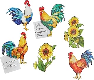 Collections Etc Set of 6 Decorative Rooster Wooden Kitchen Magnets