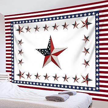 Amazon Co Jp Lb欧米風のタペストリー アメリカ 五角星 赤と白 おしゃれ 装飾布 インテリア 多機能 自宅やお店の装飾 イベント パーティー 個性ギフト Web会議用の背景布 ガレージ 150ｘ100cm ホーム キッチン