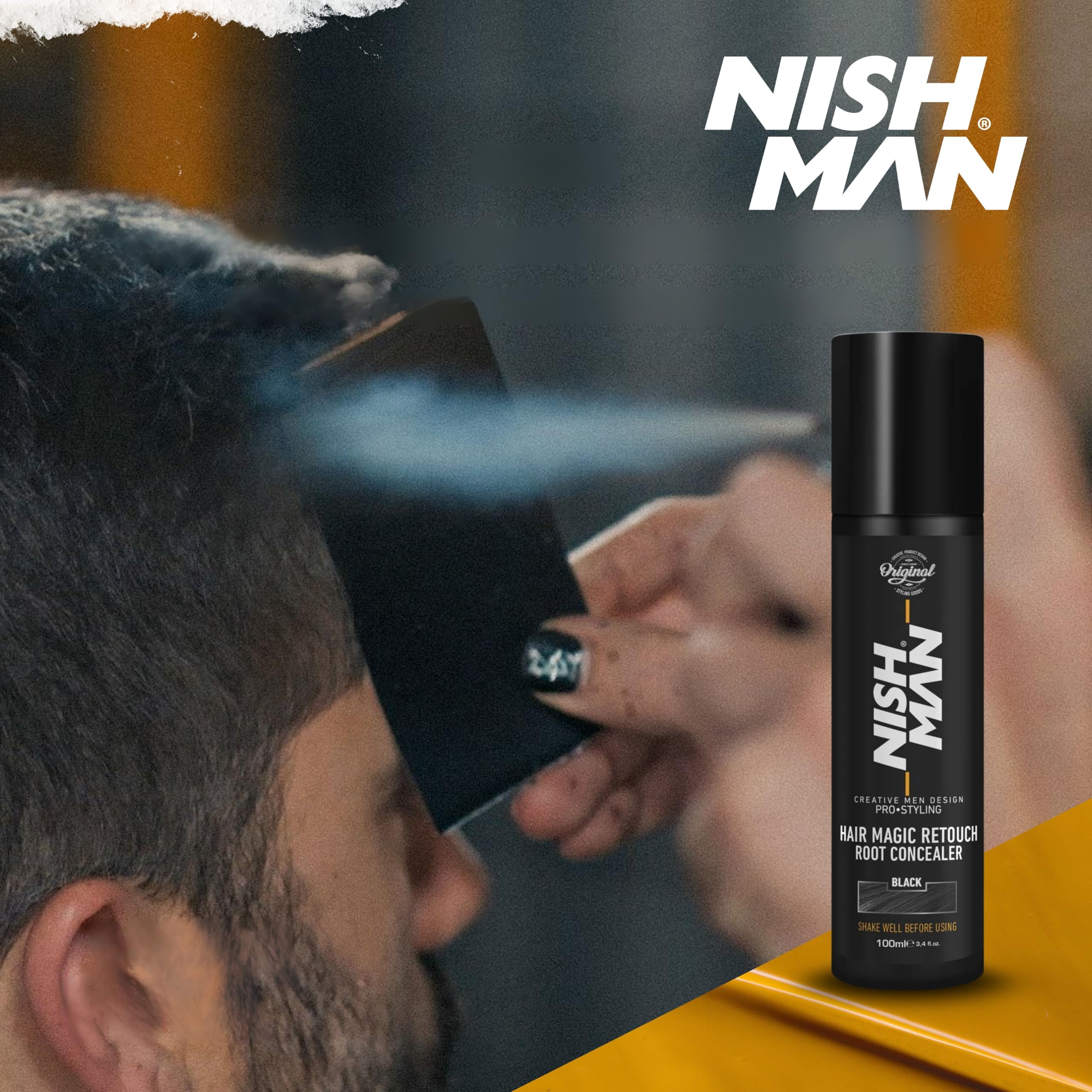 NISHMAN Magic Retouch Correcteur de Racines - Noir 100ml - Couverture Instantanée des Cheveux Gris & Rafraîchissement de la Couleur – Spray Capillaire Séchage Rapide et Longue Tenue