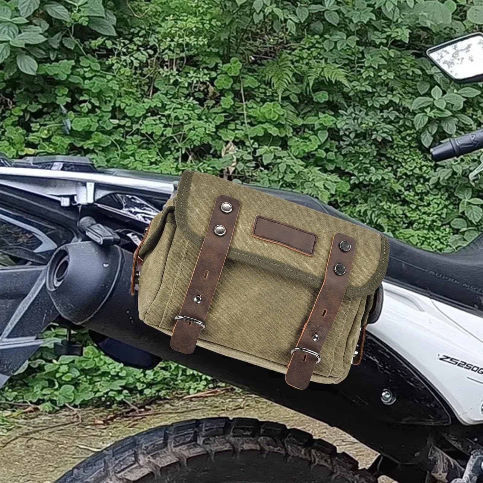 Genérico Borsa posteriore per moto, in pelle pieno , tela cerata a olio, 22,9 cm | Portapacchi rimovibile resistente all'acqua, borsa a tracolla convertibile per moto, bicicletta e ciclismo