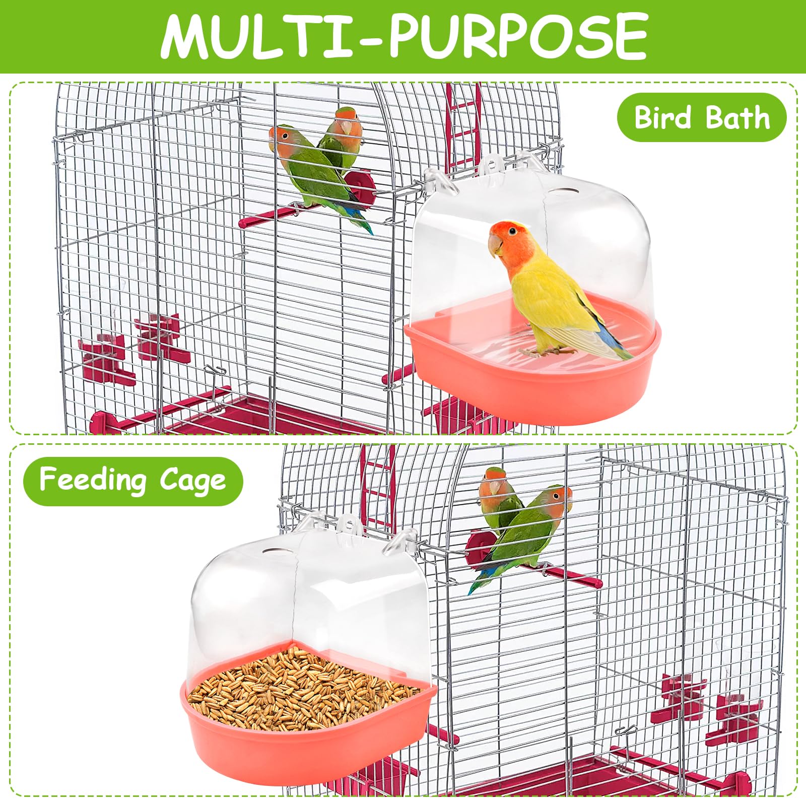 Supkiir 4Pcs Clear Bird Bath for Cage, Parakeet Bath Cage Accessories with Water Injectors, Hanging Bird Bath Box Parrot Bird Bathing Tub for Small Birds Cockatiel Conure Canary Budgies - image 7