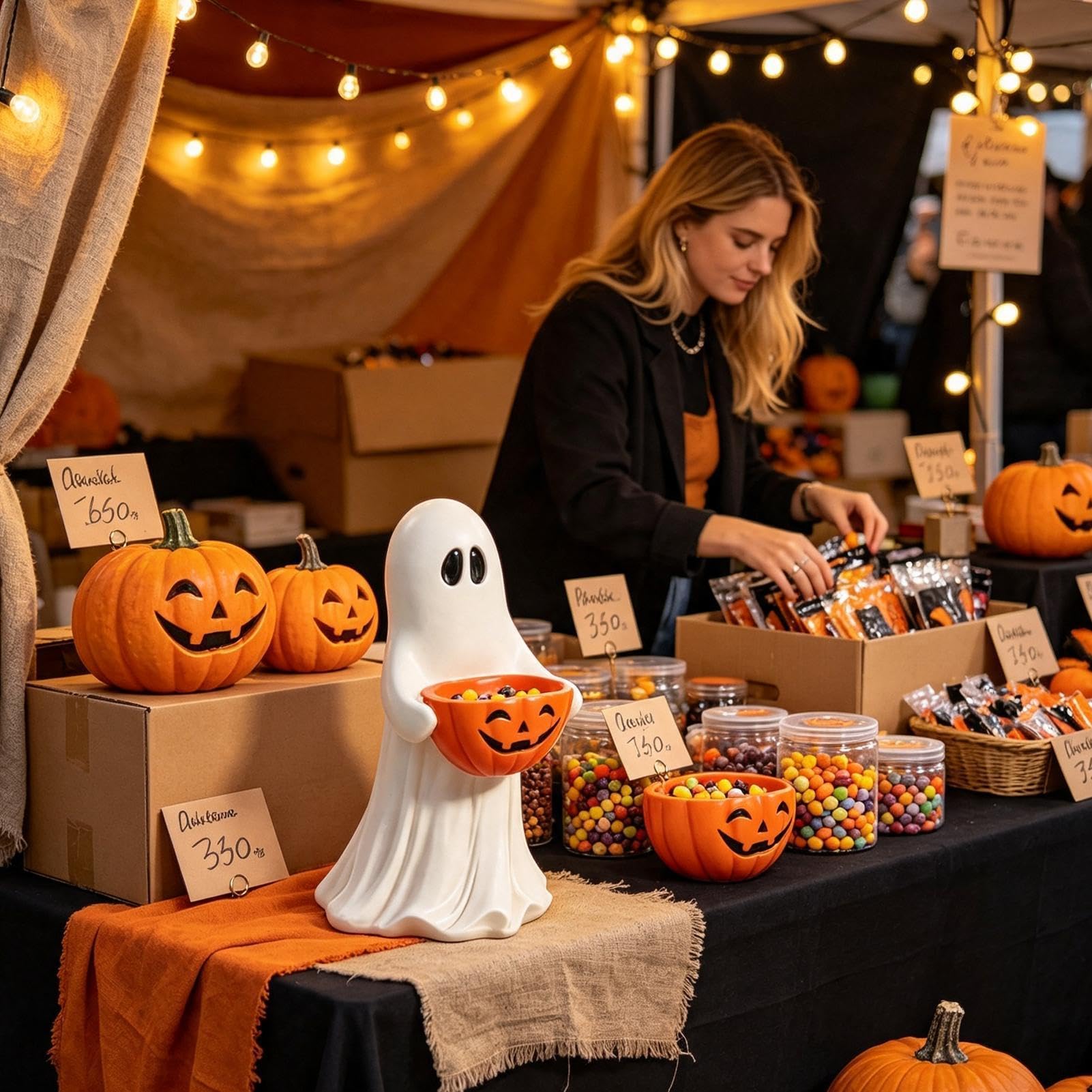 Generisch Halloween miska wodoodporna z żywicy, na słodycze | Dekoracja Halloween Statua Duchów Na Imprezę Drzwi Stół Jesień Domek Gospodarski Wejście Gzyms