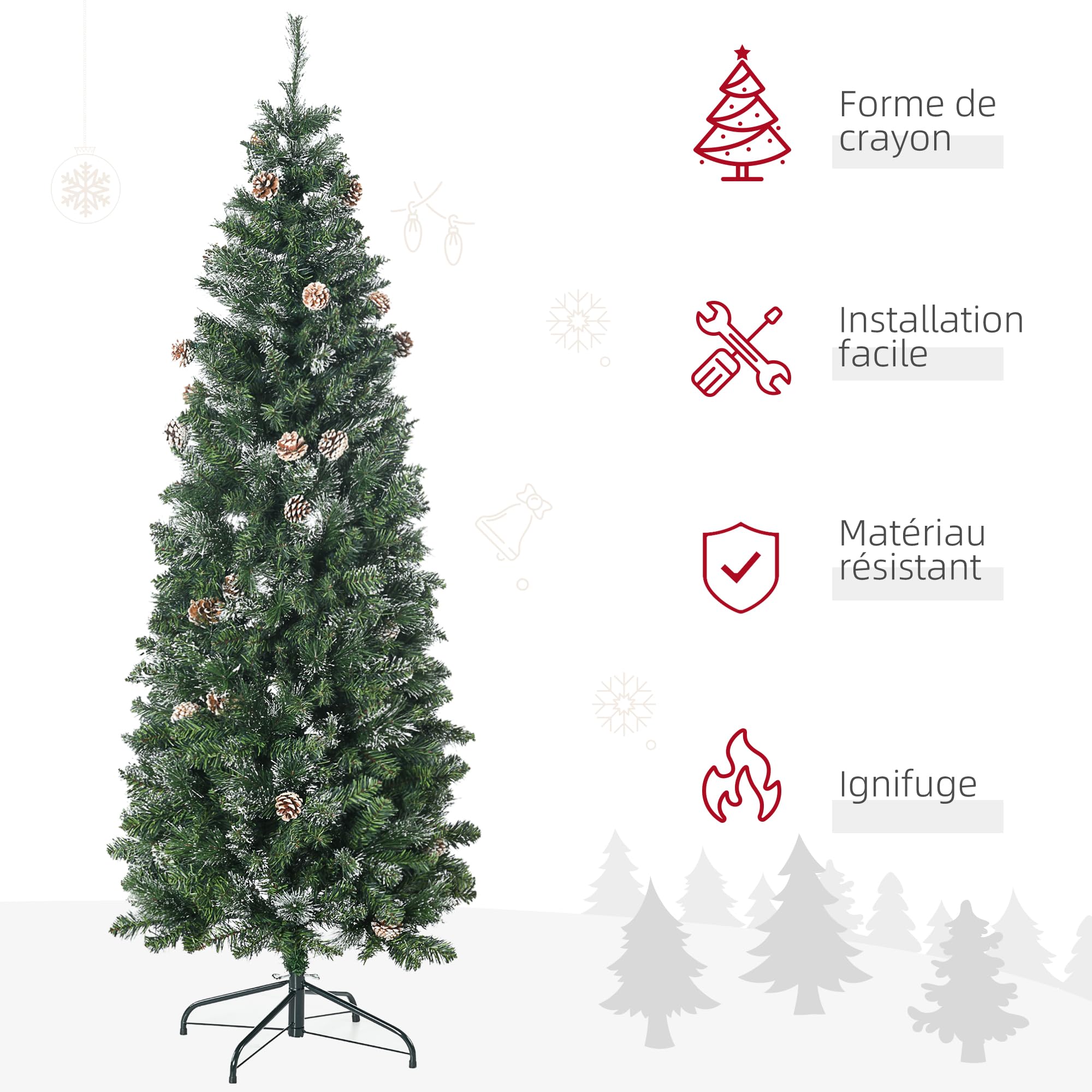 HOMCOM Sapin de Noël Artificiel 180 cm avec 618 Branches Enneigées Vert | Support en Acier, Socle Pliable