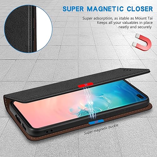 Miniatura 4 de ZZXX Funda tipo cartera para Samsung Galaxy S10 Plus con bloqueo RFID, soporte de ranura para tarjetas, funda protectora de cuero magnético fuerte