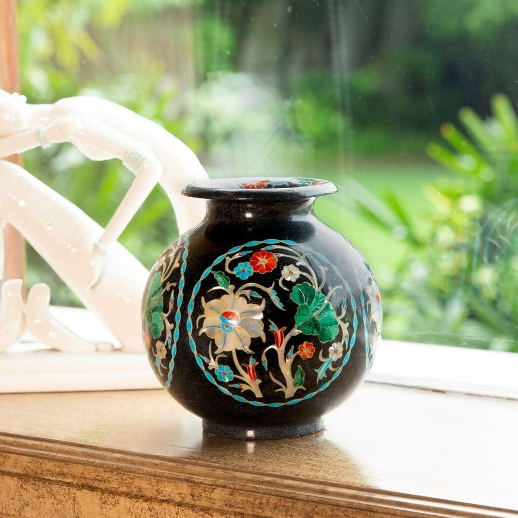 Pot de fleurs en marbre noir prestige de 20cm, cadeau de mariage mémorable