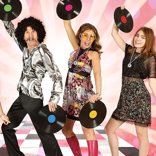 Miniatura 6 de Hicarer 12 collares de disfraz de bola de discoteca con espejo, collares de fiesta de discoteca de los años 70 para decoración del hogar, accesorios