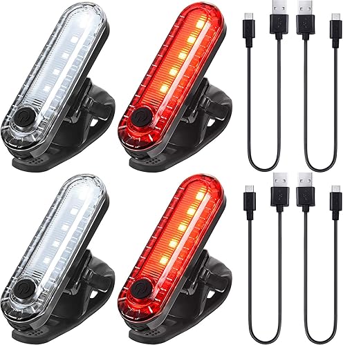 Luz LED recargable por USB, 4 unidades, luz trasera y delantera para bicicleta, impermeable, faro delantero y trasero, 4 cables USB incluidos