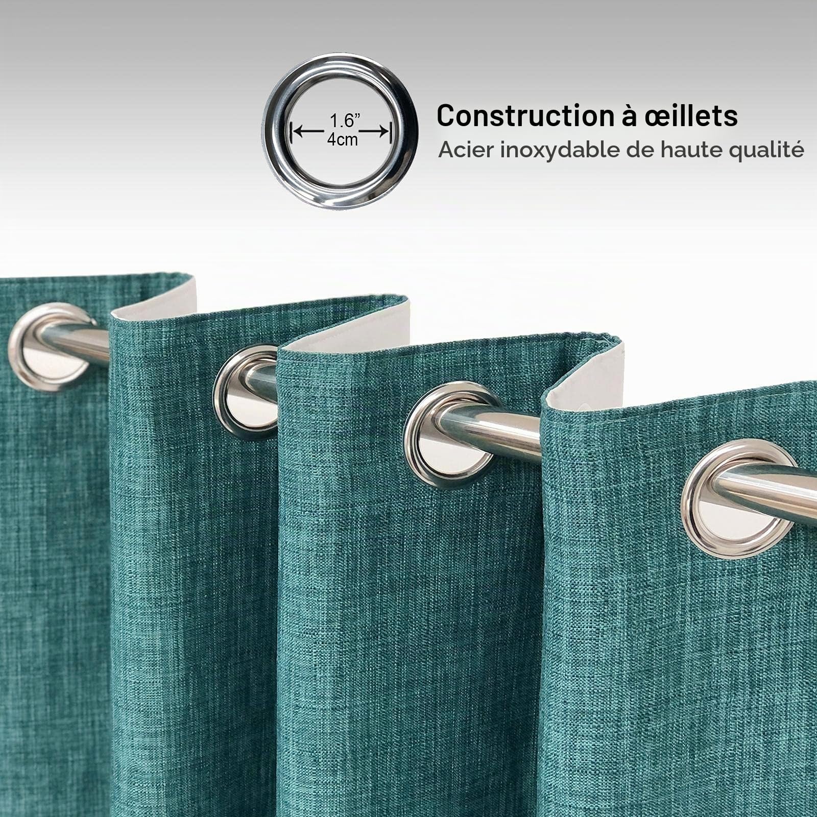 always4u 100% Rideau Occultant, Rideaux Salon Isolant Thermiques en Faux Lin, Tissu Doux Infroissable Bon Teint, Double Rideaux Salon Moderne à Oeillets, Lot de 2 Vert 140x245cm