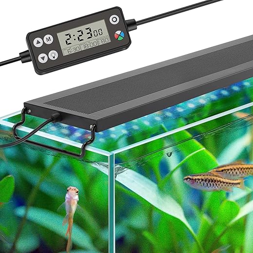 hygger Luz de aquário LED de liga automática, luz de aquário de espectro completo com monitor LCD, ciclo de iluminação 24 horas por dia, 7 cores, temporizador ajustável, IP68 impermeável, 3 modos para tanque plantado de água doce de 36 a 42 polegadas