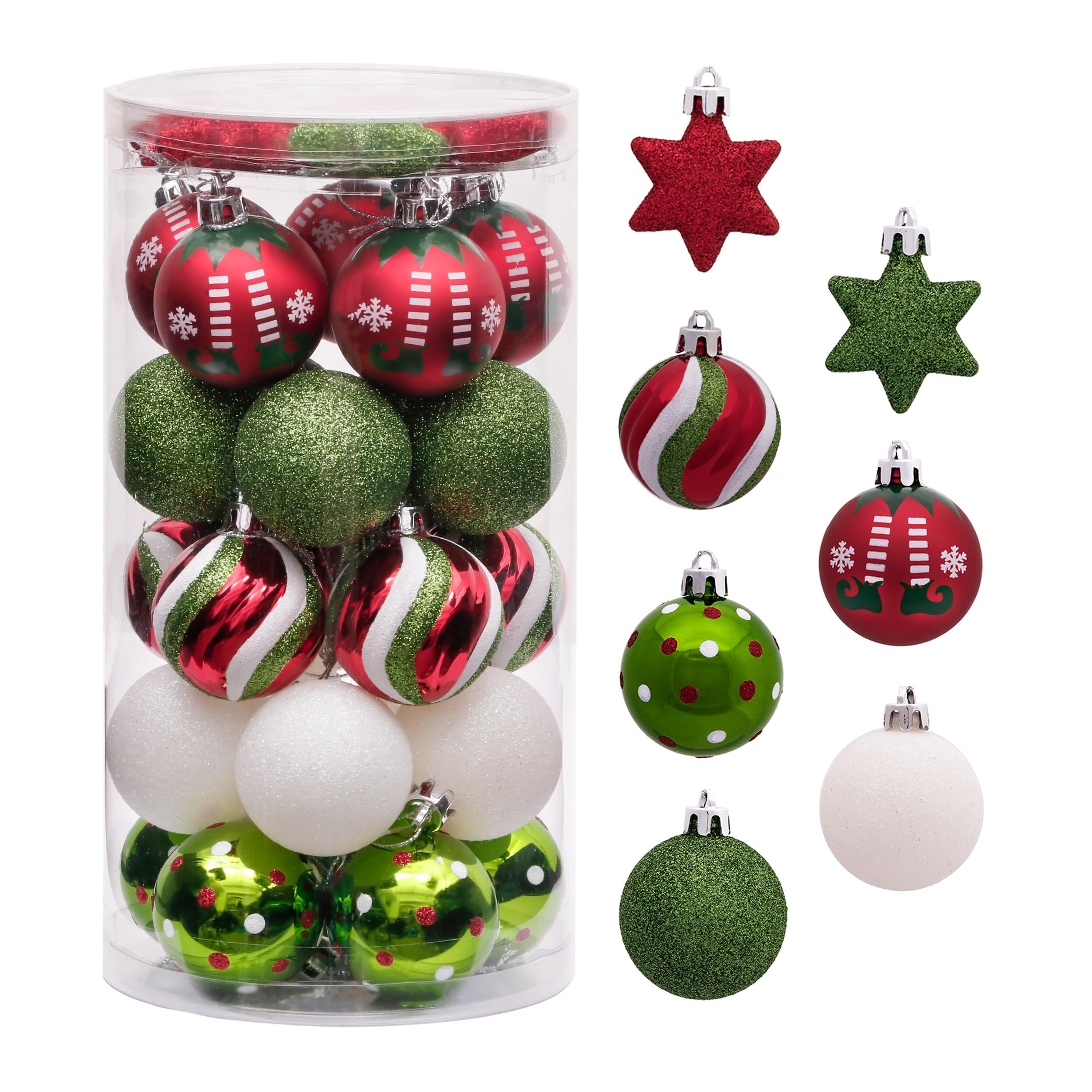 Victor's Workshop Weihnachtskugeln 35tlg. 5cm Plastik Christbaumkugeln Set, Weihnachtsbaumschmuck Dekoration Christbaumschmuck für Party, Haus Dekoration Elfen Thema Rot Grün Weiß(L)