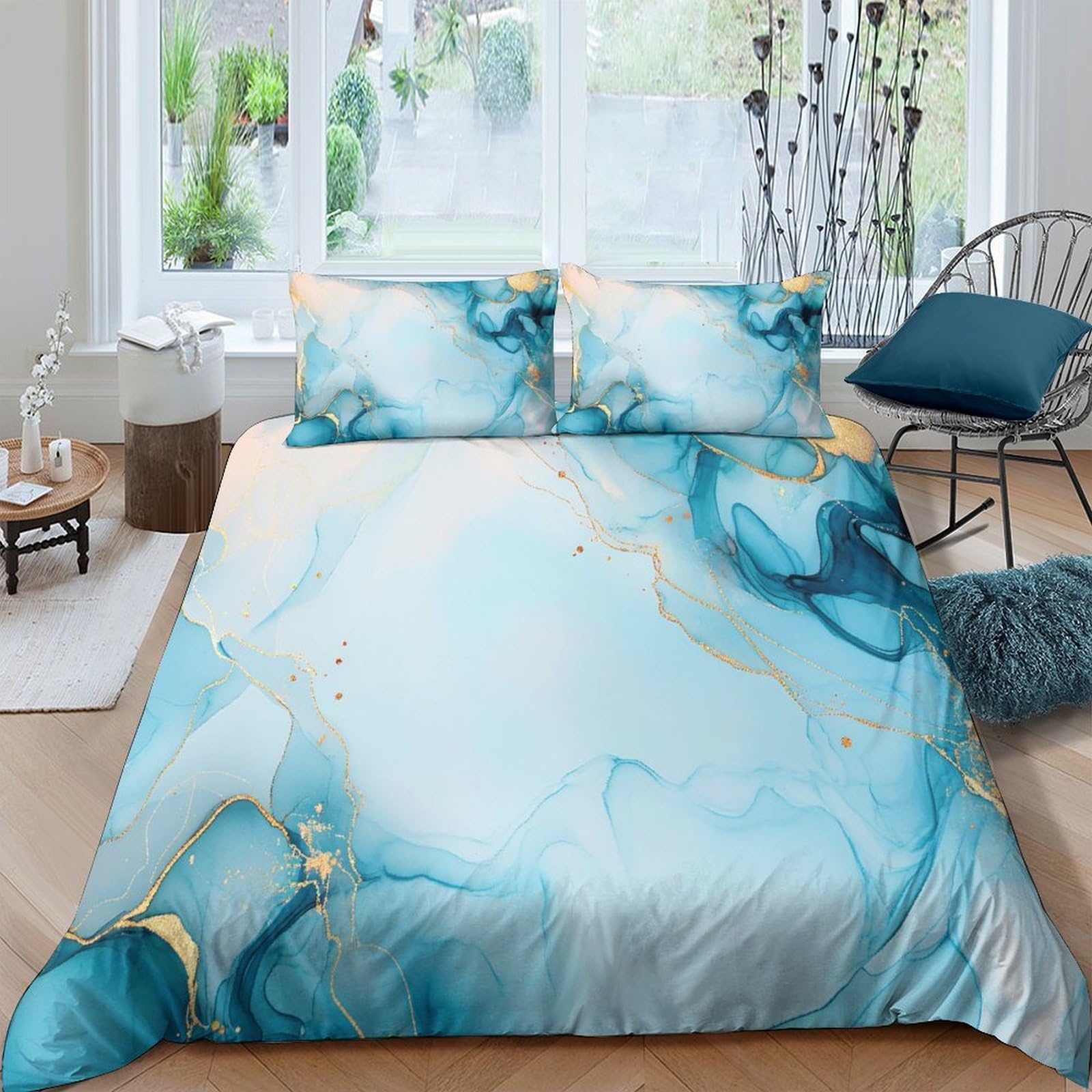 Ctjqhvkz Style-4 3D Printed Aqua Marble Fitted Sheet Microfiber Soft Abstract Gold Vein Mattress Cover For Bedroom Dorm Decor Single（135X200cm）