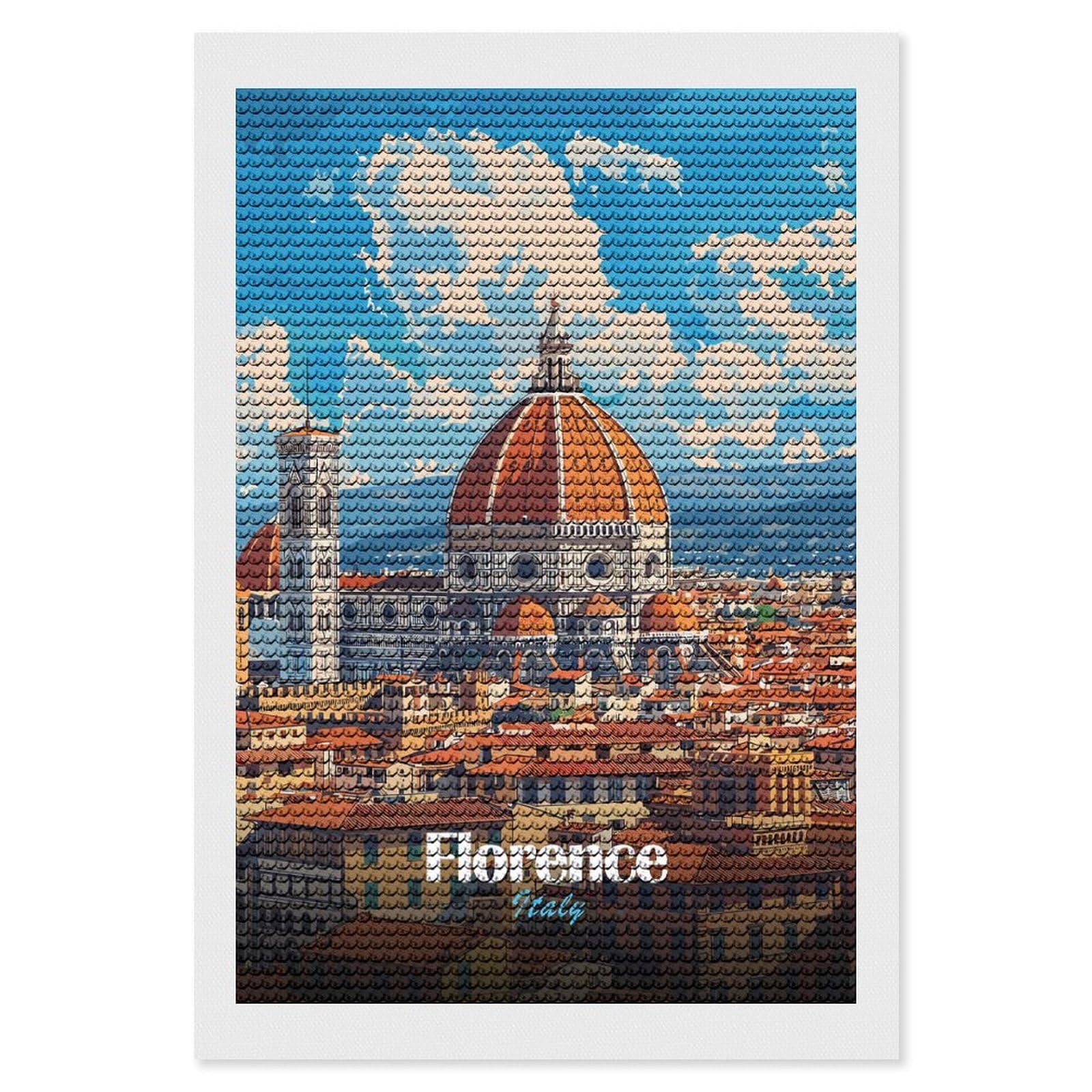 Junmoney Florence, Italy Skyline Diamond Art Canvas 8"x12", Decorate Your Room, Mindful Craft Activity, Cosy Home Accent, Thoughtful Handmade Gift