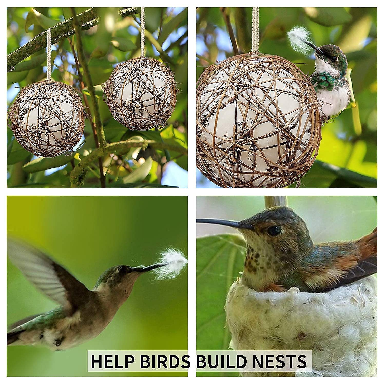 Nidos Para Pájaros Naturales - Juego De 2 Casitas De Césped Para Colibríes, Canarios Y Aves Pequeñas, Para Jardín